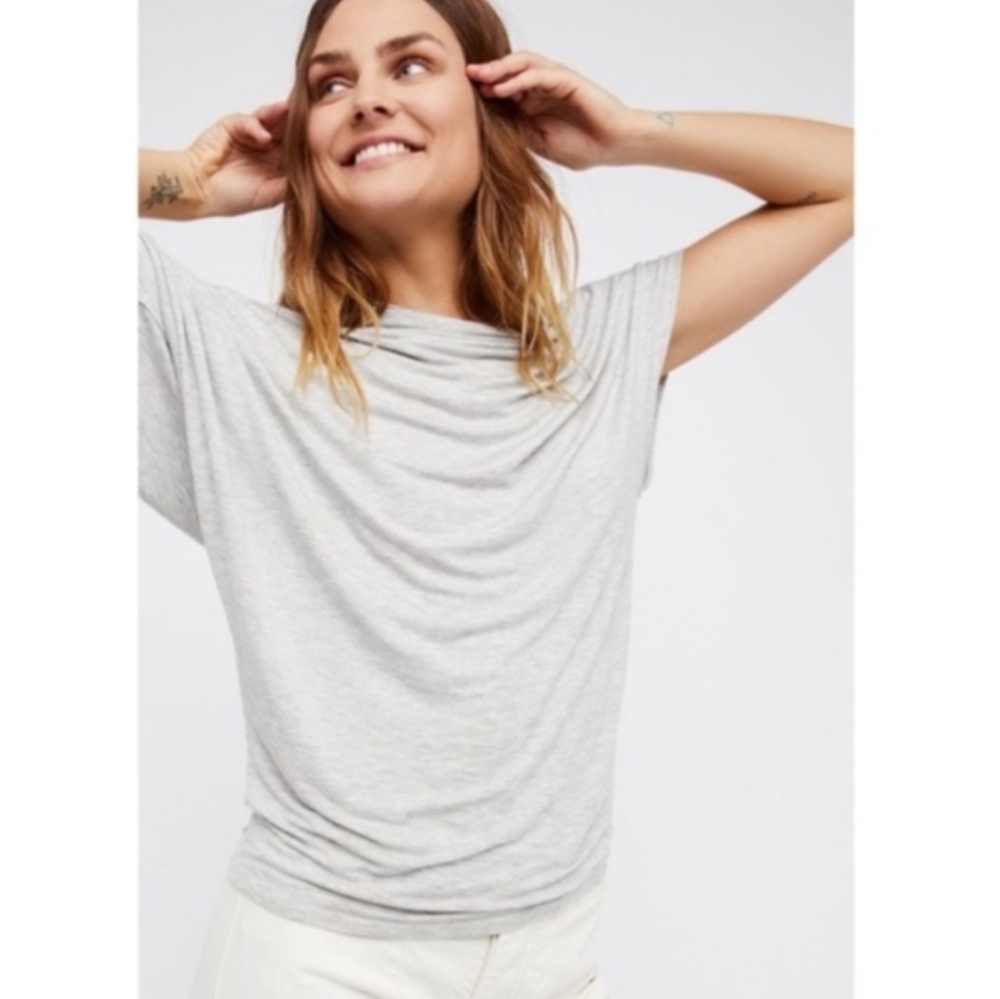 Free People Gray Sundial Slouchy Tee Shirt Size XS